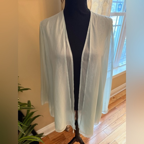 Eileen Fisher Cascade Front Crop Open Cardigan Green 100% Silk Womens Size L NWT - Picture 1 of 15